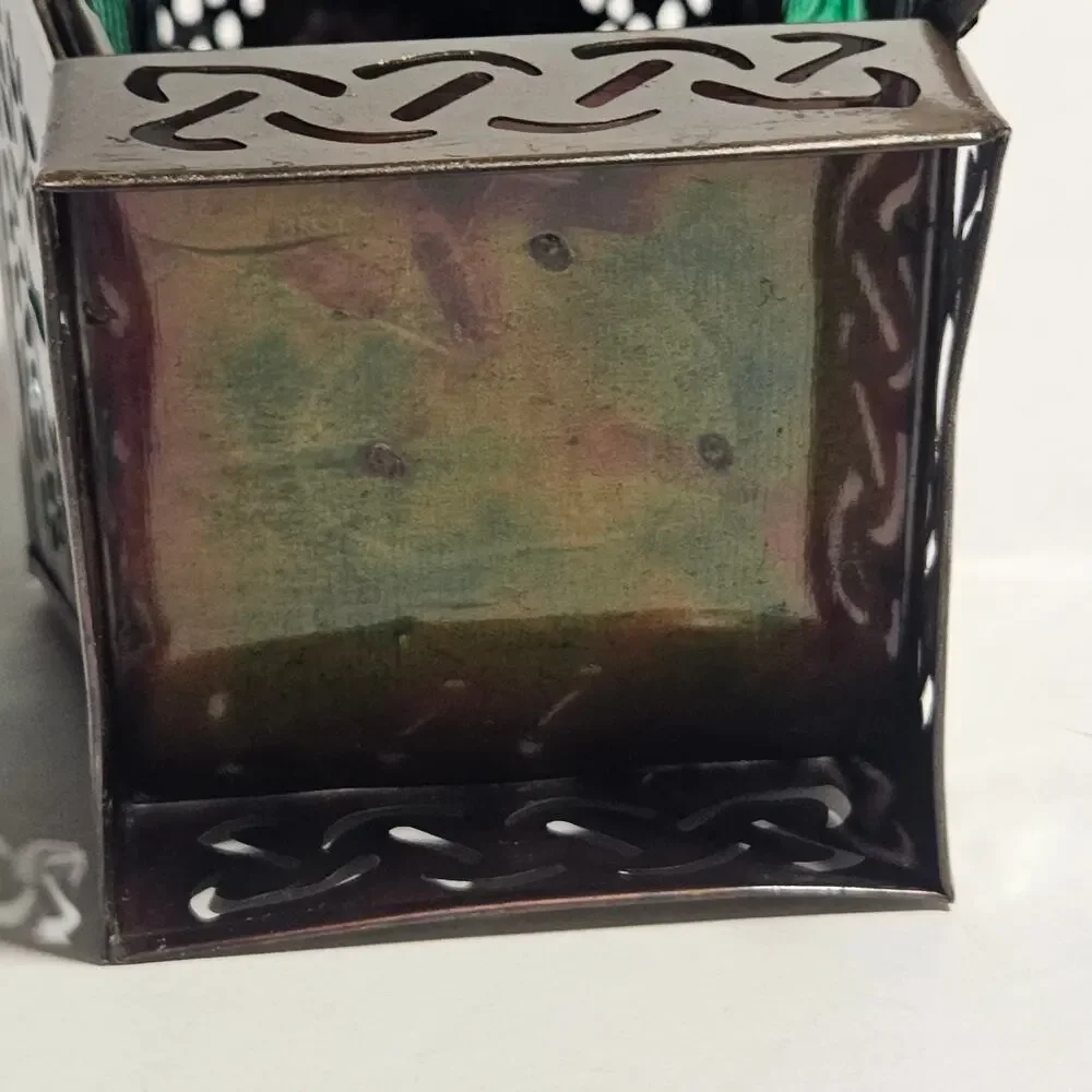 Vintage Pier 1 Imports Tree of Life Green Glass Moroccan Lantern